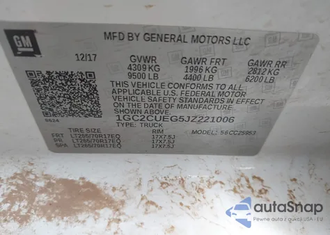 2018 Chevrolet Silverado 2500Hd Wt из США, поврежденный, VIN 1GC2CUEG5JZ221006